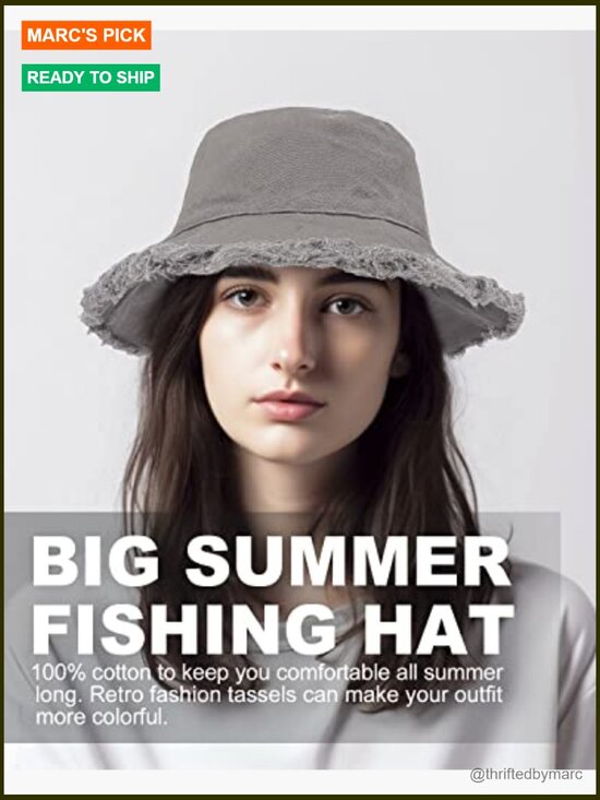 Plus Size Reversible Bucket Hat with Fringe, UPF 50+ Sun Hat for Big Heads,